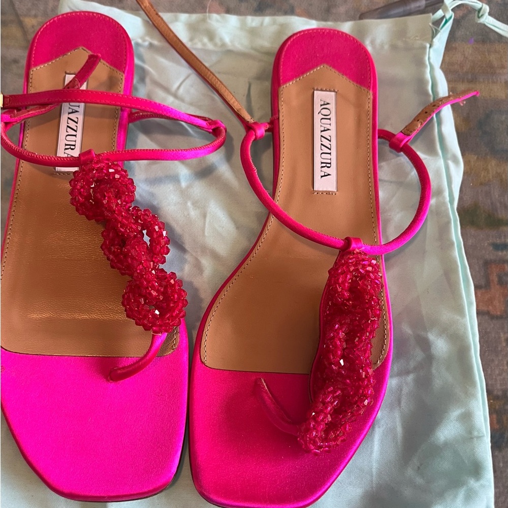 Aquazzura Hot Pink Beaded Sandals